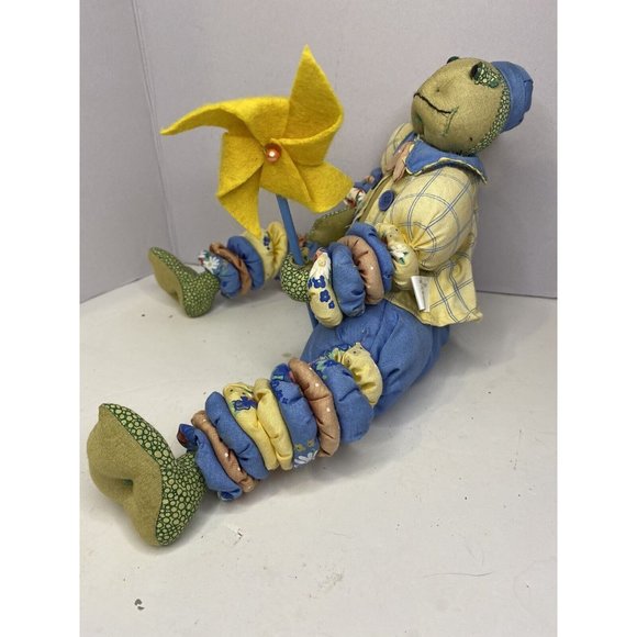 Frog Doll Shelf Sitter Pinwheel Yolo Arms & Legs Nursery Handmade Folk Art - Picture 2 of 10
